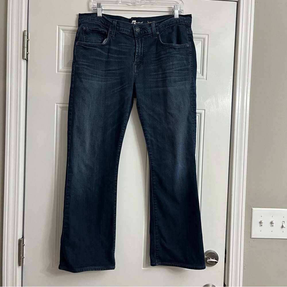Seven 7 For All Mankind Brett Bootcut Jeans 34x29 Med Blue Wash Faded Whiskers